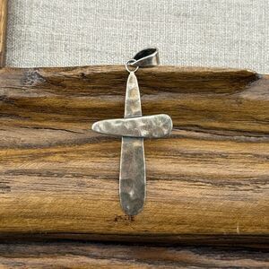 Hammered Patina Sterling Silver Marked Barse 925 Cross Pendant VTG Unique 1.75”